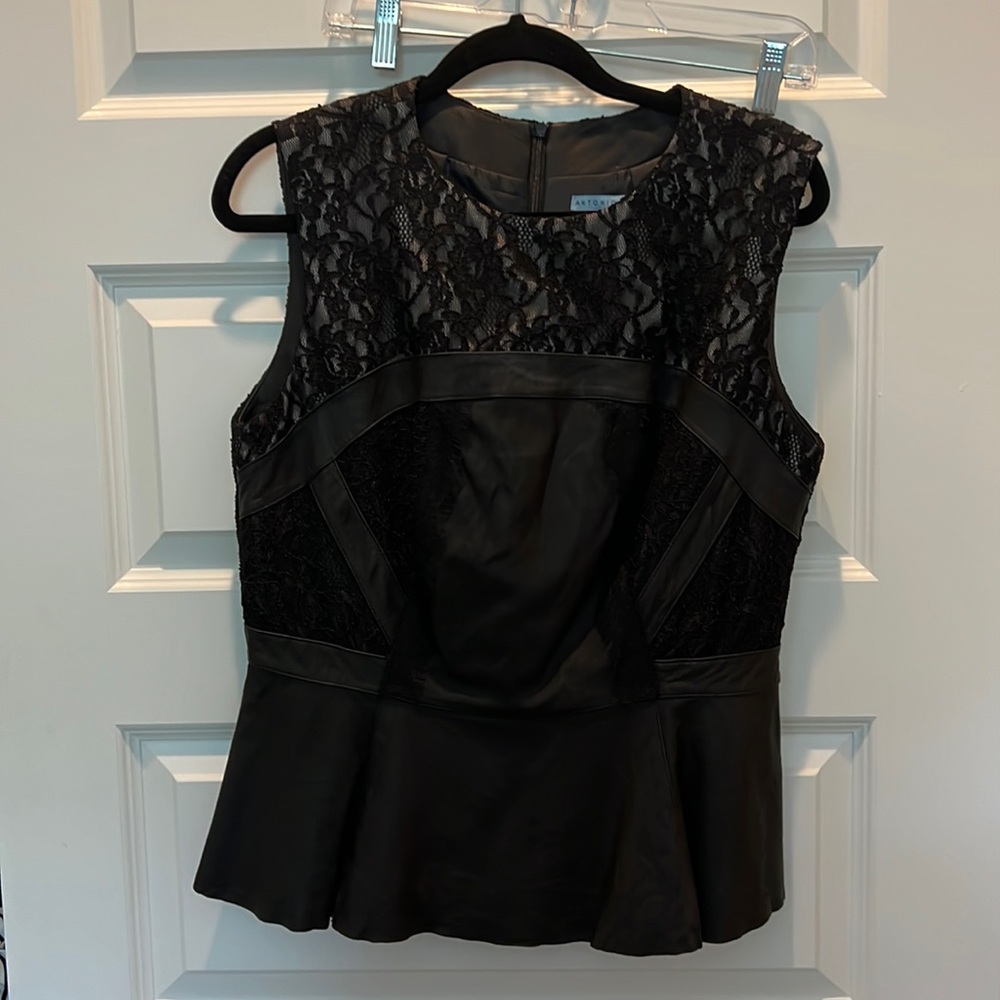 Leather and lace peplum top